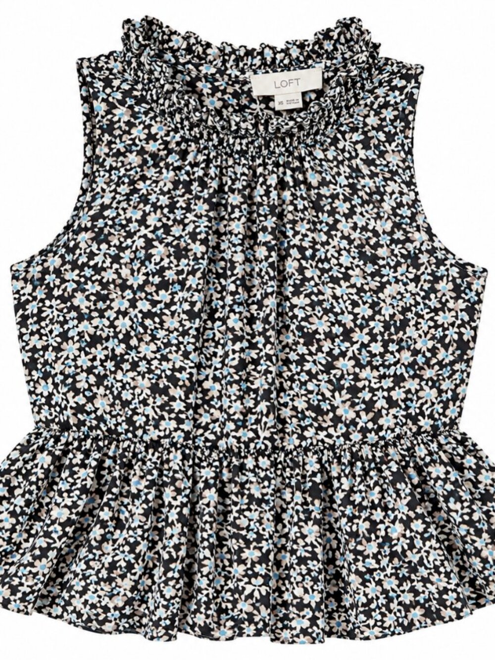 LOFT XS Black Floral Sleeveless Smocked Peplum Blouse - Picture 3 of 5